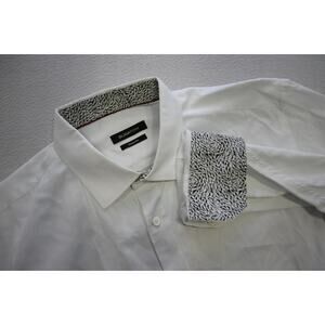 Bugatchi Uomo Dress Shirt Shaped Fit White Long Sleeve Mens Size 2XL XXL